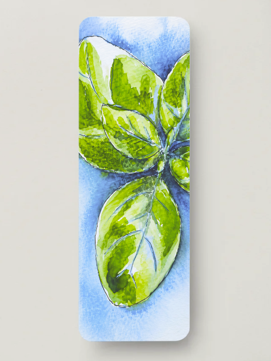 Basil Watercolor Bookmark 🌿💙