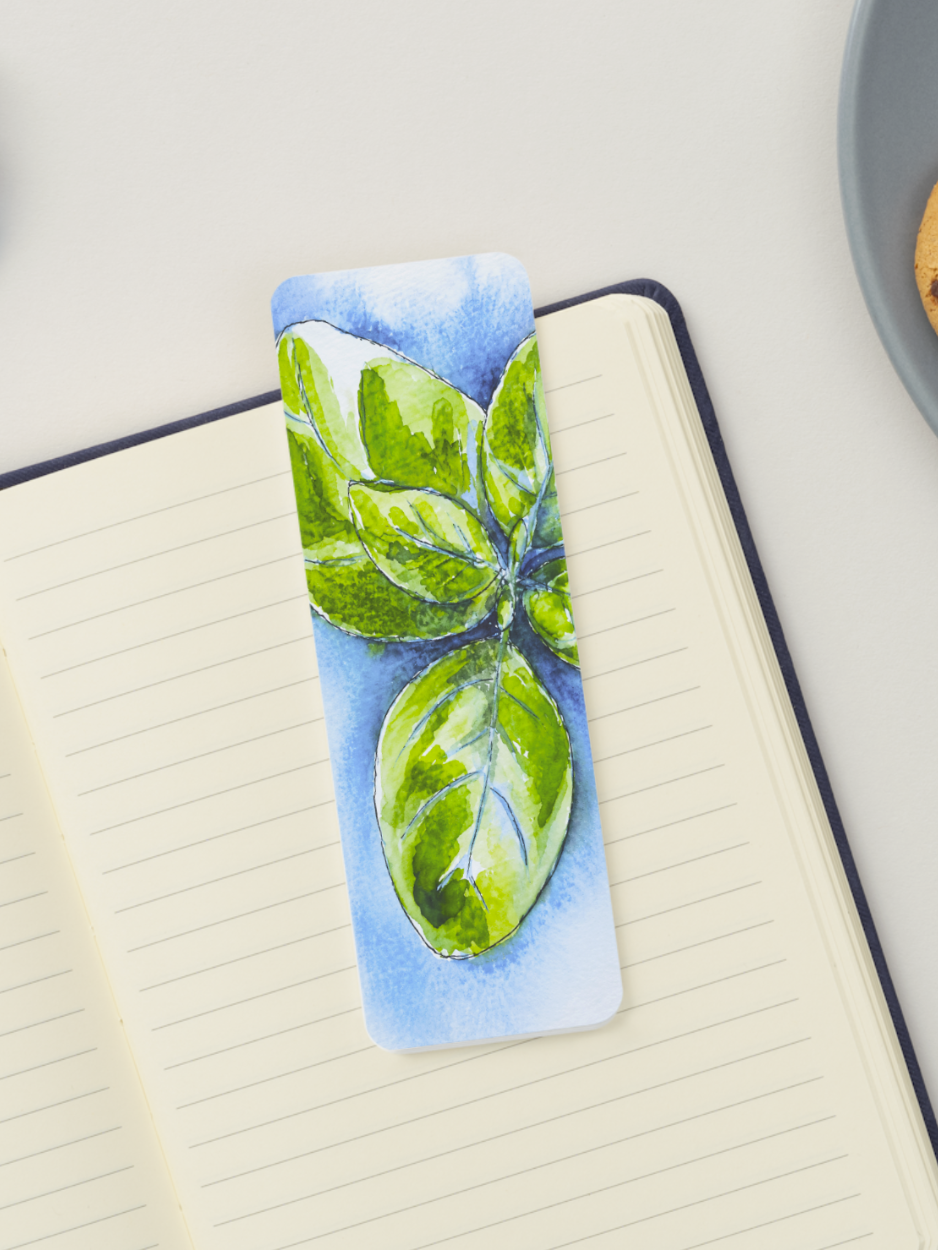 Basil Watercolor Bookmark 🌿💙