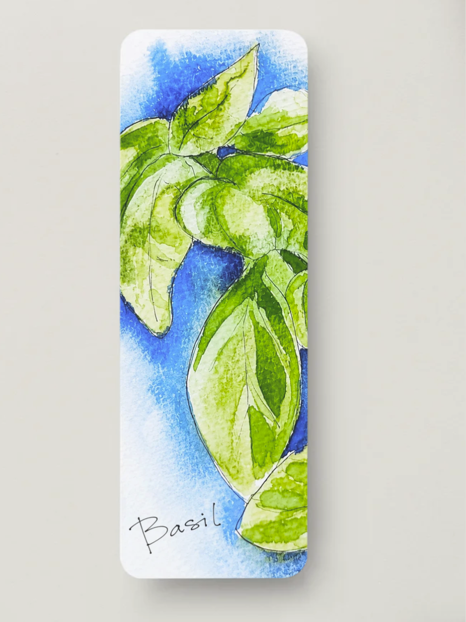 Basil Watercolor Bookmark 🌿💙