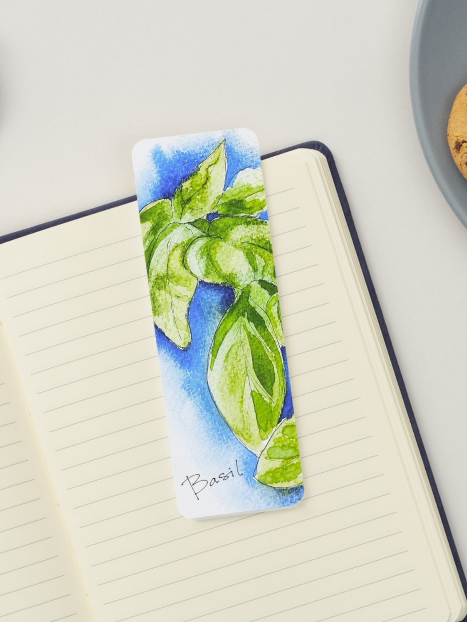 Basil Watercolor Bookmark 🌿💙