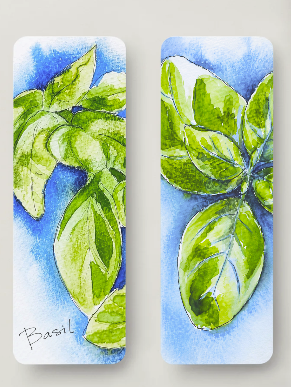 Basil Watercolor Bookmark 🌿💙