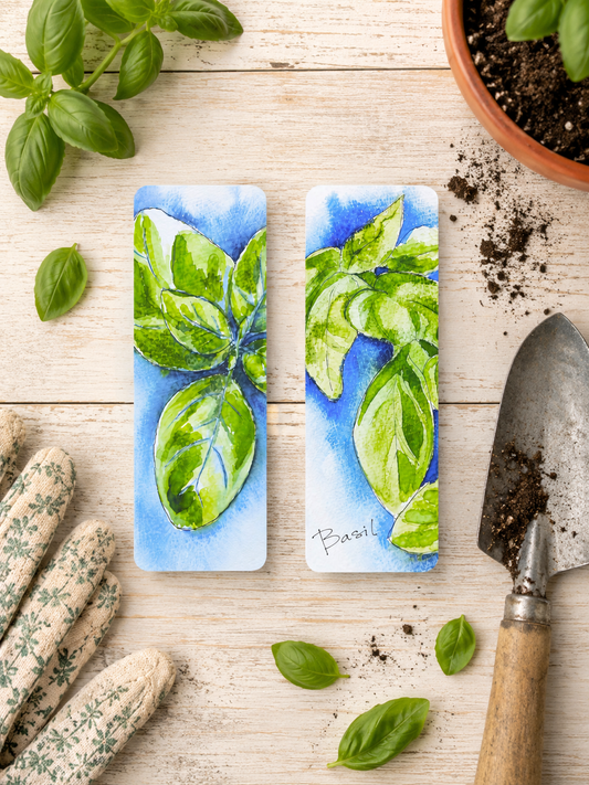 Basil Watercolor Bookmark 🌿💙