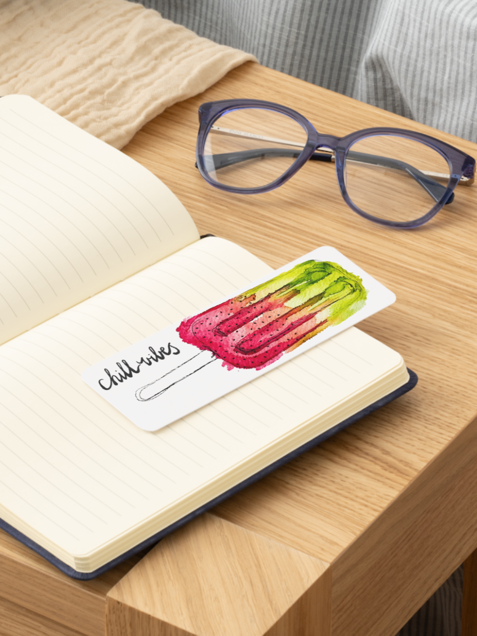 Watercolor watermelon popsicle bookmark with pink and lime green colors from the Summer Girl Collection by Amanda Broyles Art.