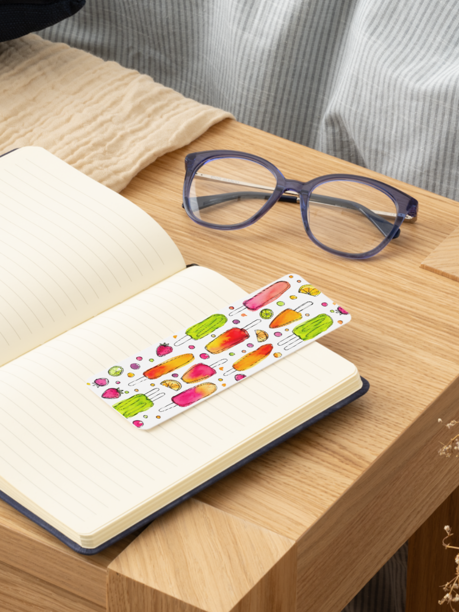 Watercolor citrus popsicle bookmark featuring bright pink, orange, and lime green frozen treats from the Summer Girl Collection by Amanda Broyles Art.