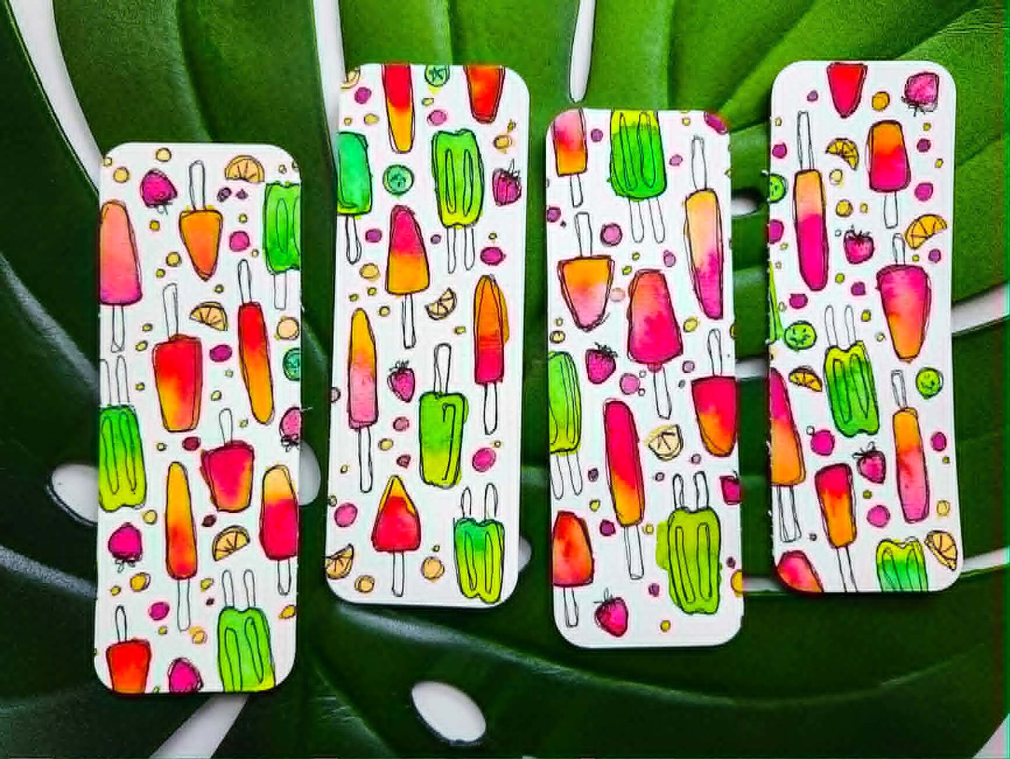 Watercolor citrus popsicle bookmark featuring bright pink, orange, and lime green frozen treats from the Summer Girl Collection by Amanda Broyles Art.