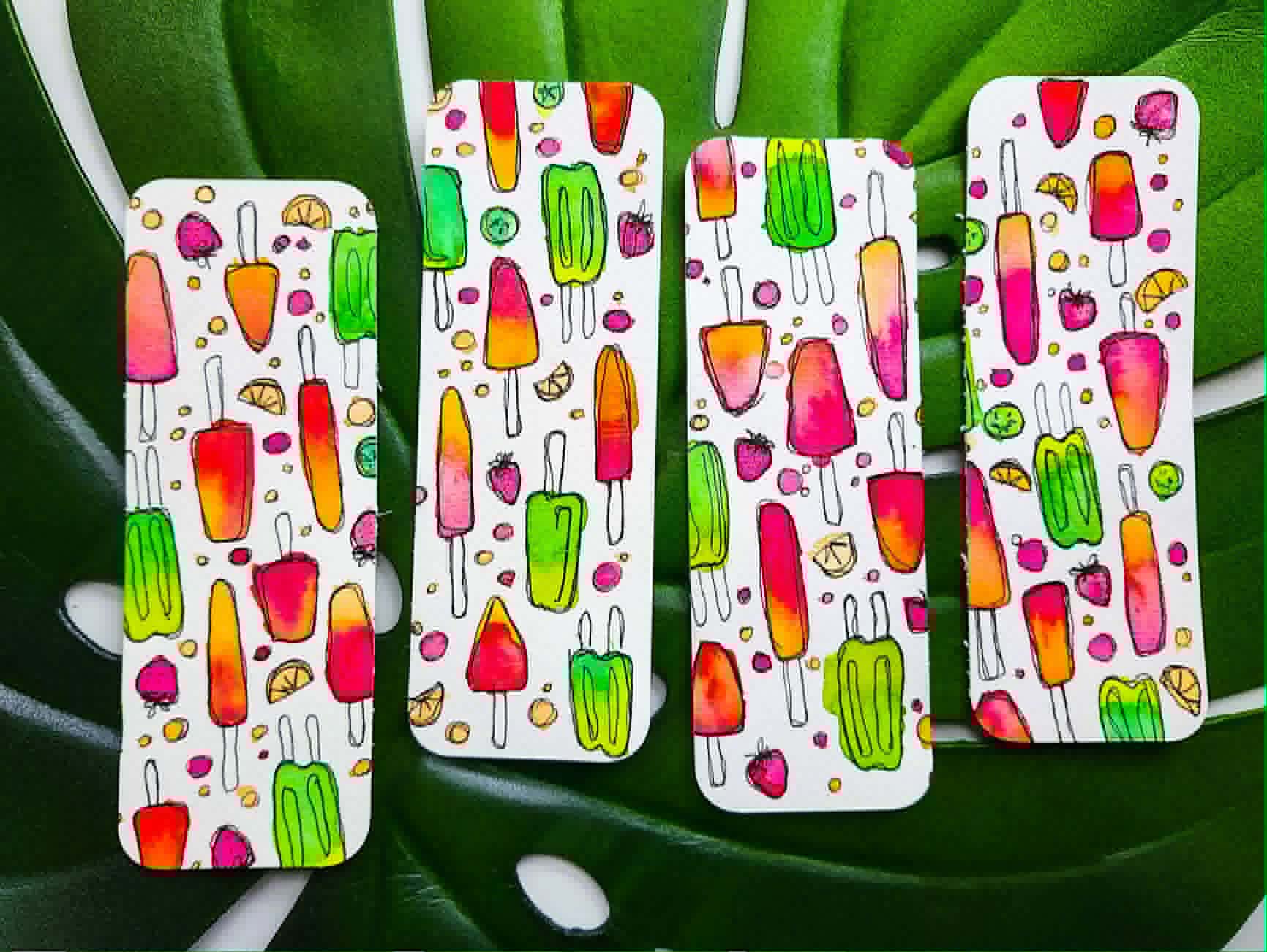 Watercolor citrus popsicle bookmark featuring bright pink, orange, and lime green frozen treats from the Summer Girl Collection by Amanda Broyles Art.