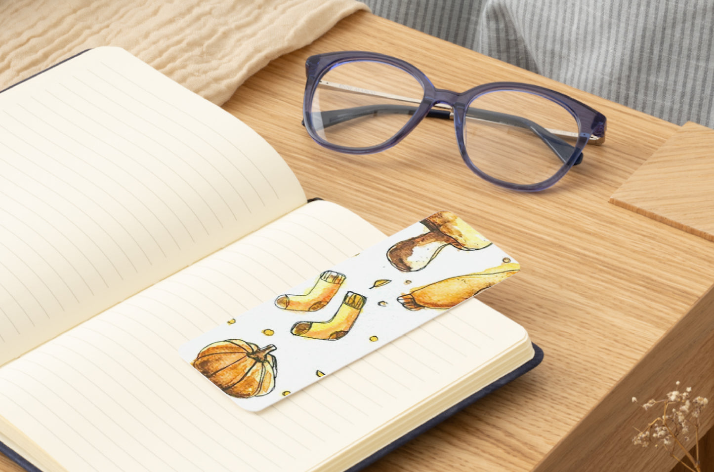 🧦 Mushrooms, Socks & Pumpkin Walks – Fall Bookmark Print
