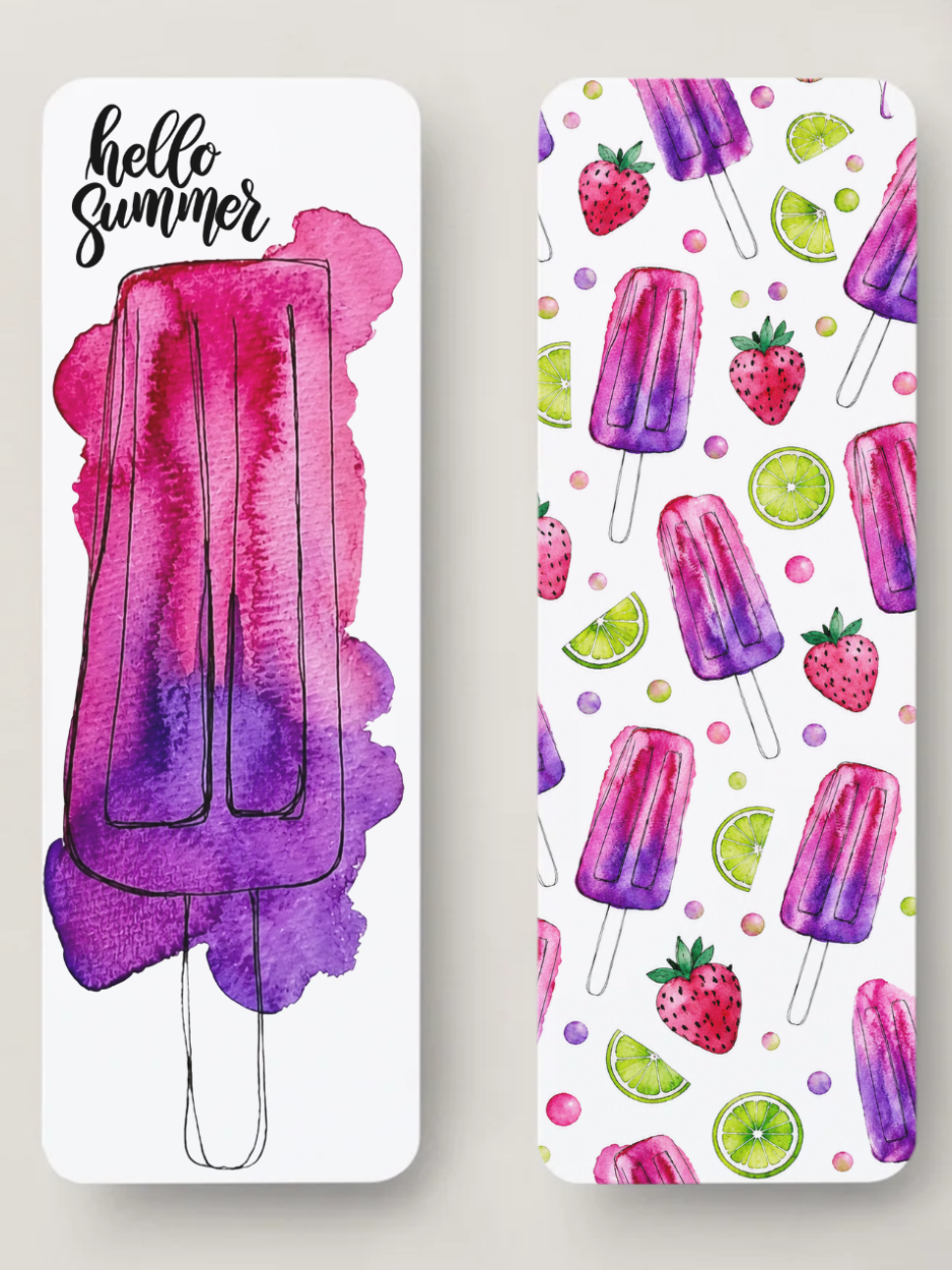 Watercolor popsicle pattern featuring pink and purple frozen treats, strawberries, and lime slices from the Summer Girl Collection.