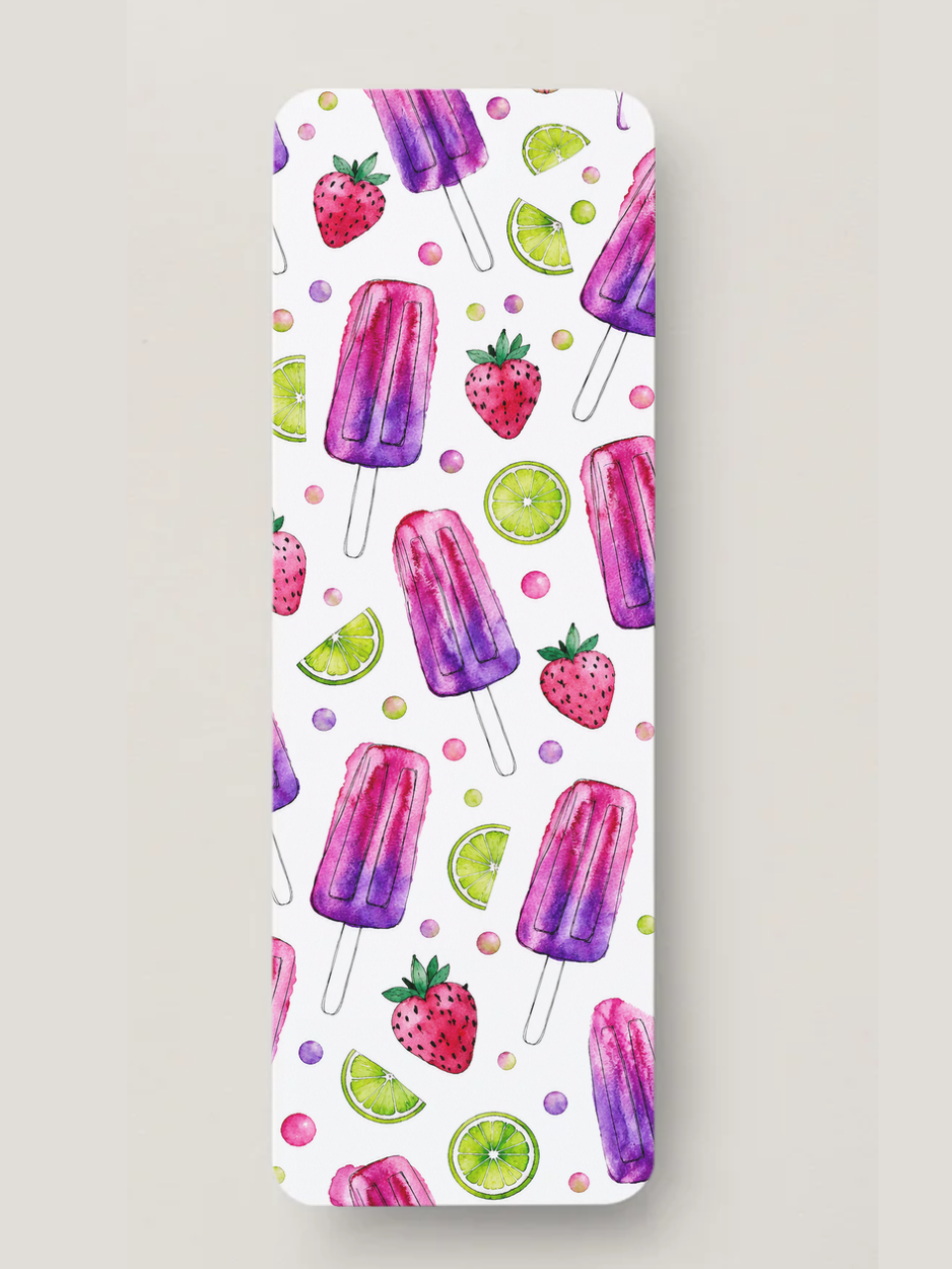 Watercolor popsicle pattern featuring pink and purple frozen treats, strawberries, and lime slices from the Summer Girl Collection.