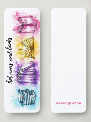 Colorful pen illustration with watercolor bookmark