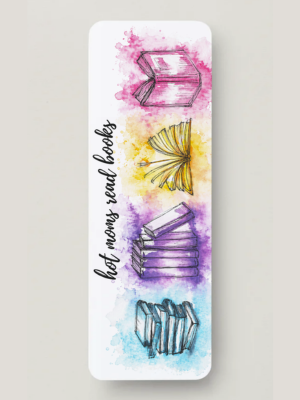 Decorative bookmark with illustrations and text on a white background
