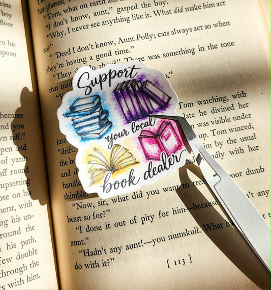 💛💙💜🩷 Support Your Local Book Dealer – 3" Die-Cut Sticker 📚