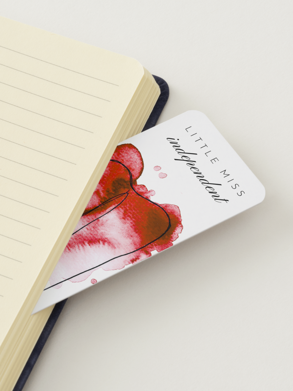 Little Miss Independent bookmark featuring a hand-painted red, white, and blue twin popsicle in watercolor. Patriotic summer bookmark inspired by Fourth of July nostalgia, designed by Amanda Broyles Art.