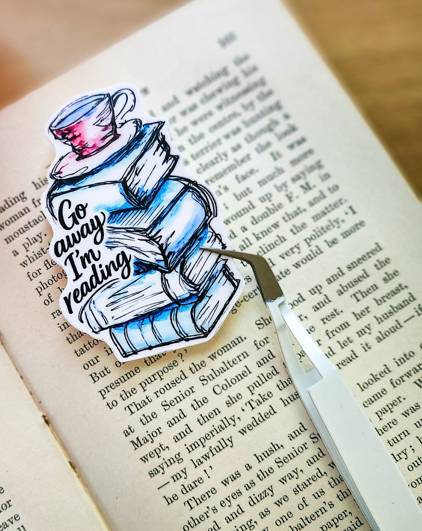 📚☕ Go Away, I'm Reading - 3" Die-Cut Sticker