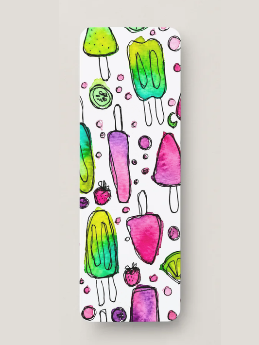 Colorful watercolor popsicle pattern bookmark with pink, purple, and berry-inspired frozen treats from the Summer Girl Collection.