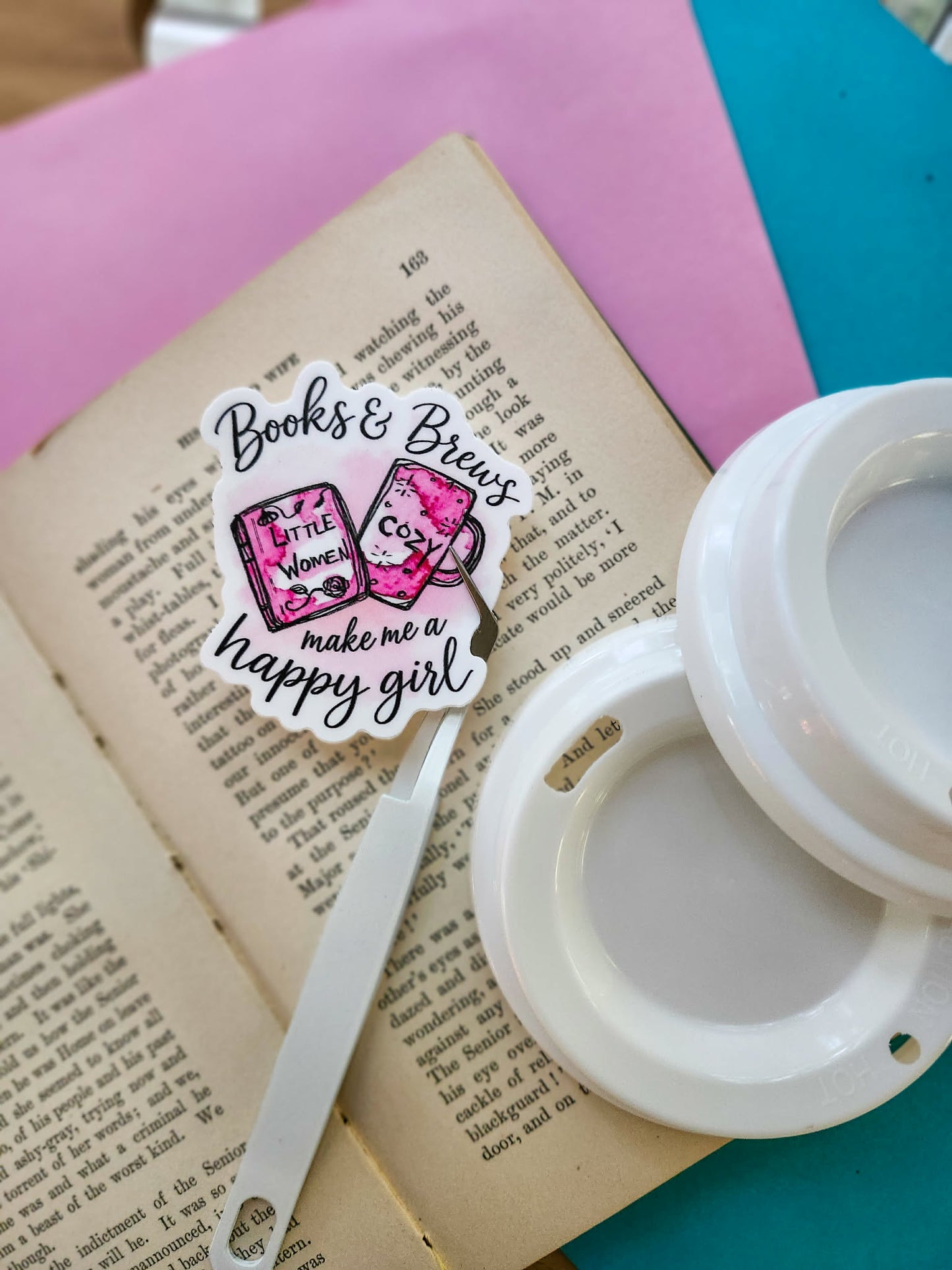 🩷📕☕Books & Brews Make Me a Happy Girl – 3" Die-Cut Sticker